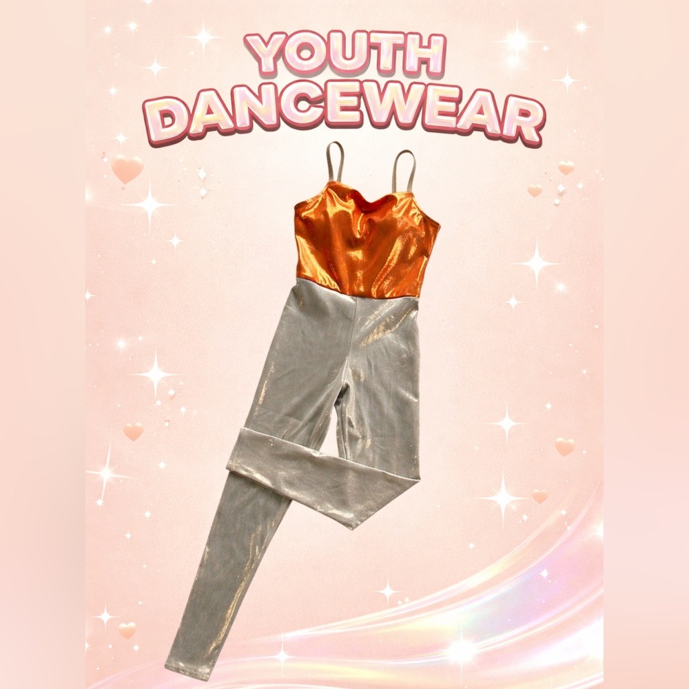 KIZZI DANCEWEAR‎ Girl’s Youth Unitard Burnt Orange & Champagne Metallic Sheen YL